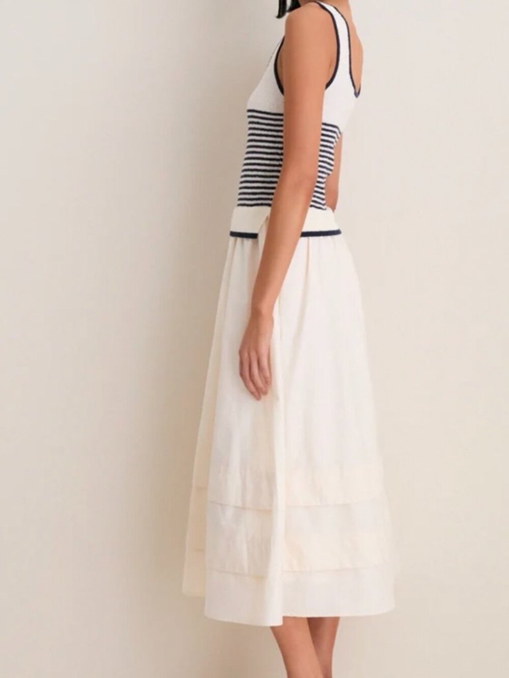Moon River Cream Striped Midi Dress - Picture 3 of 5